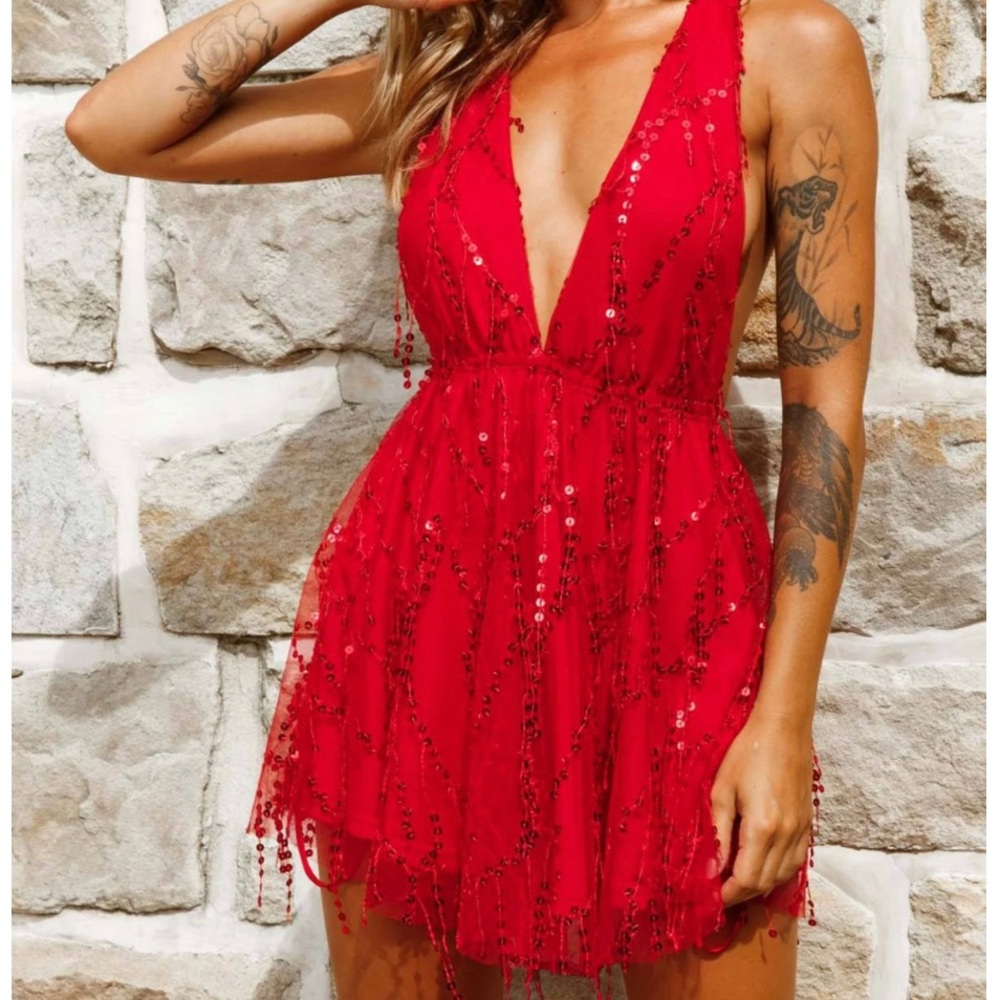 Selfie Leslie Ariana Sequin Party Dress Red